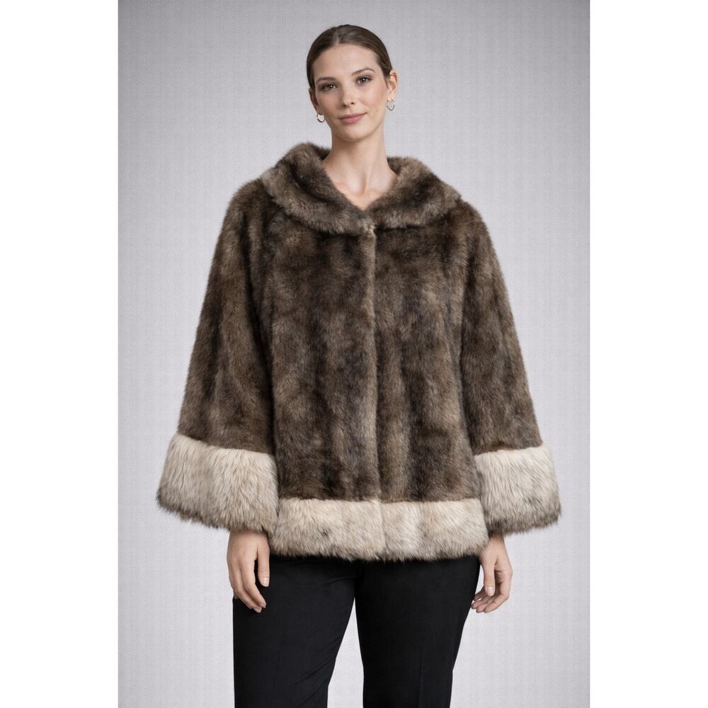 Regina Glenara by Glenoit Faux Fur Cape Brown Short Vintage Satin Lined Capelet